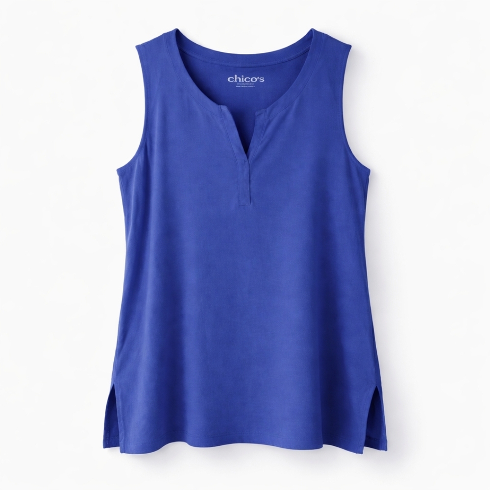 Chicos 2 Loose Fitting Tank Subtle V Neck Slit Casual Or Office
